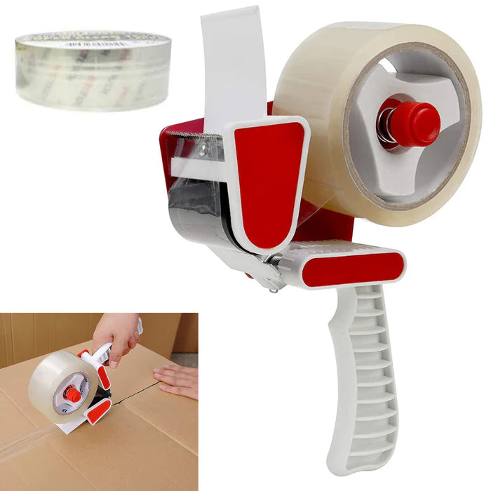 Packing Tape Gun Dispenser with 2 Rolls Parcel Tape – Clear & Buff (50mm)
