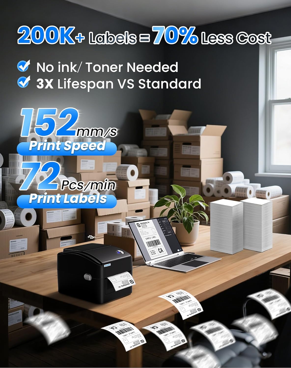 Vretti 4x6 Thermal Label Printer – Works with TikTok Shop, Amazon, eBay & Shopify