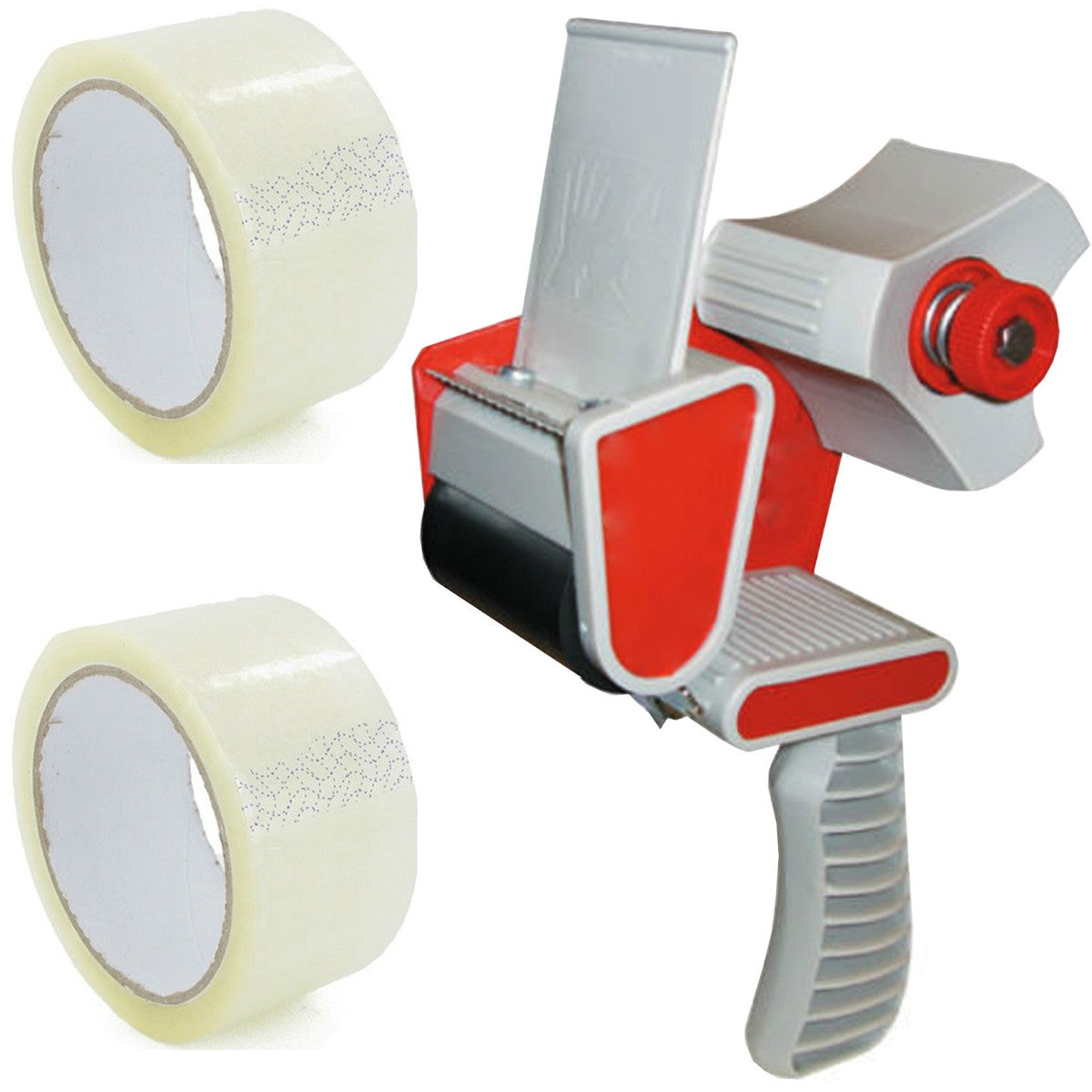 Packing Tape Gun Dispenser with 2 Rolls Parcel Tape – Clear & Buff (50mm)